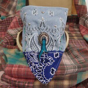 Bandana Neckerchief Beaded Silver Tone Studs Concho Center